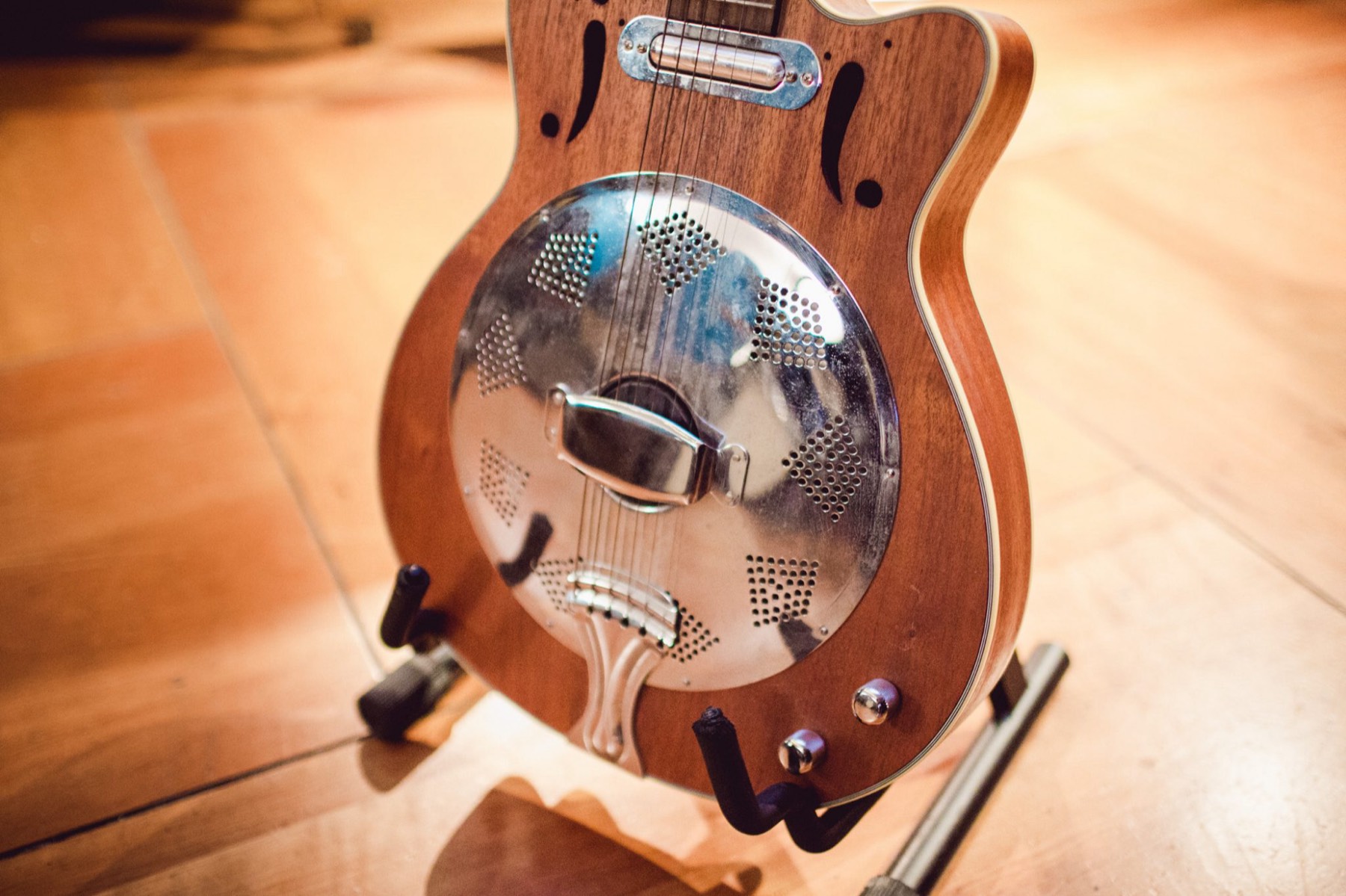 Resonator guitar on a stand